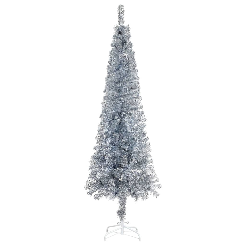 Kerstboom Smal 210 Cm Zilverkleurig