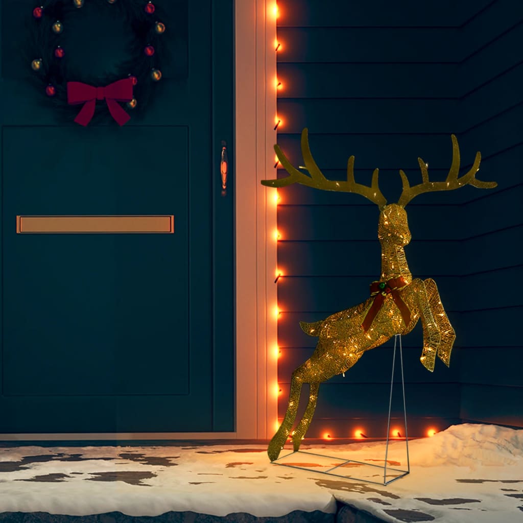 Kerstversiering Vliegend Rendier Warmwit 120 Led's Goudkleurig