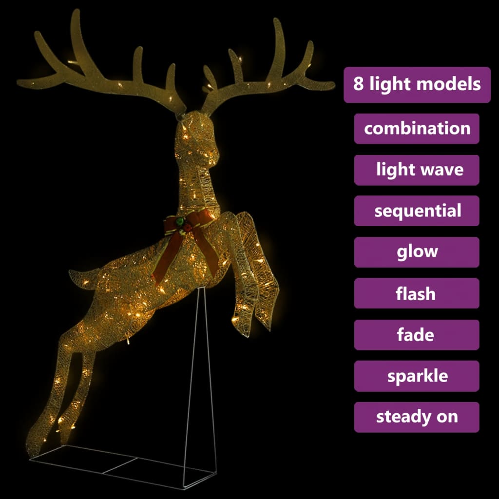 Kerstversiering Vliegend Rendier Warmwit 120 Led's Goudkleurig