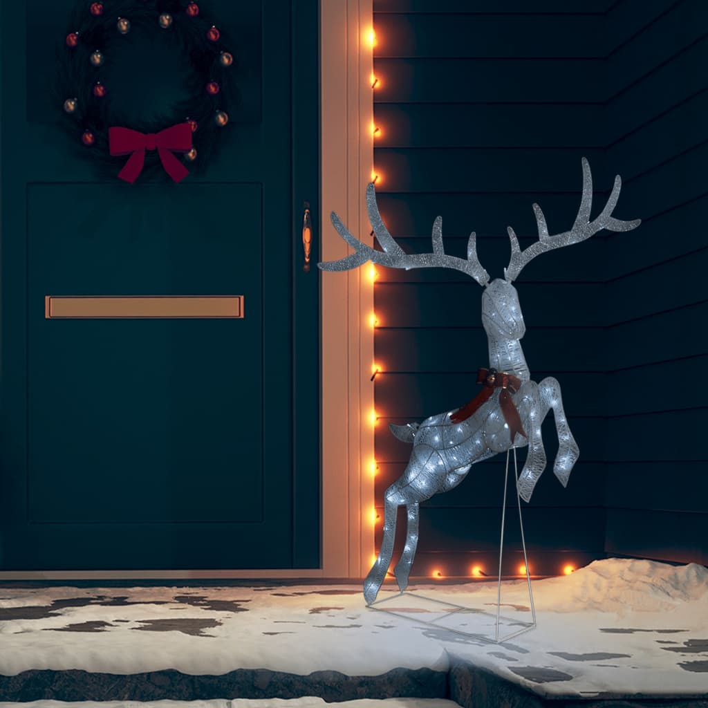 Kerstversiering Vliegend Rendier Koudwit 120 Led's Zilverkleurig