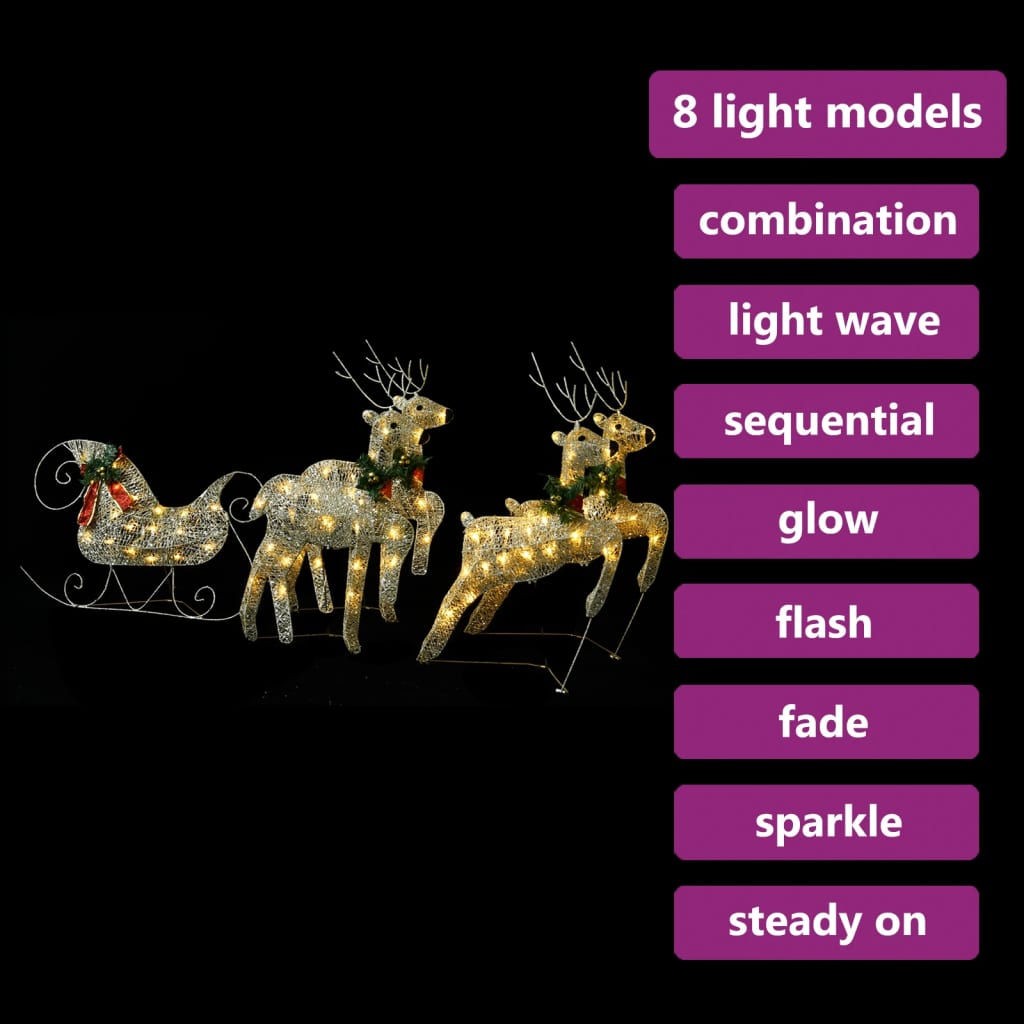 Buitenkerstversiering Rendieren En Slee 100 Led's Goudkleurig
