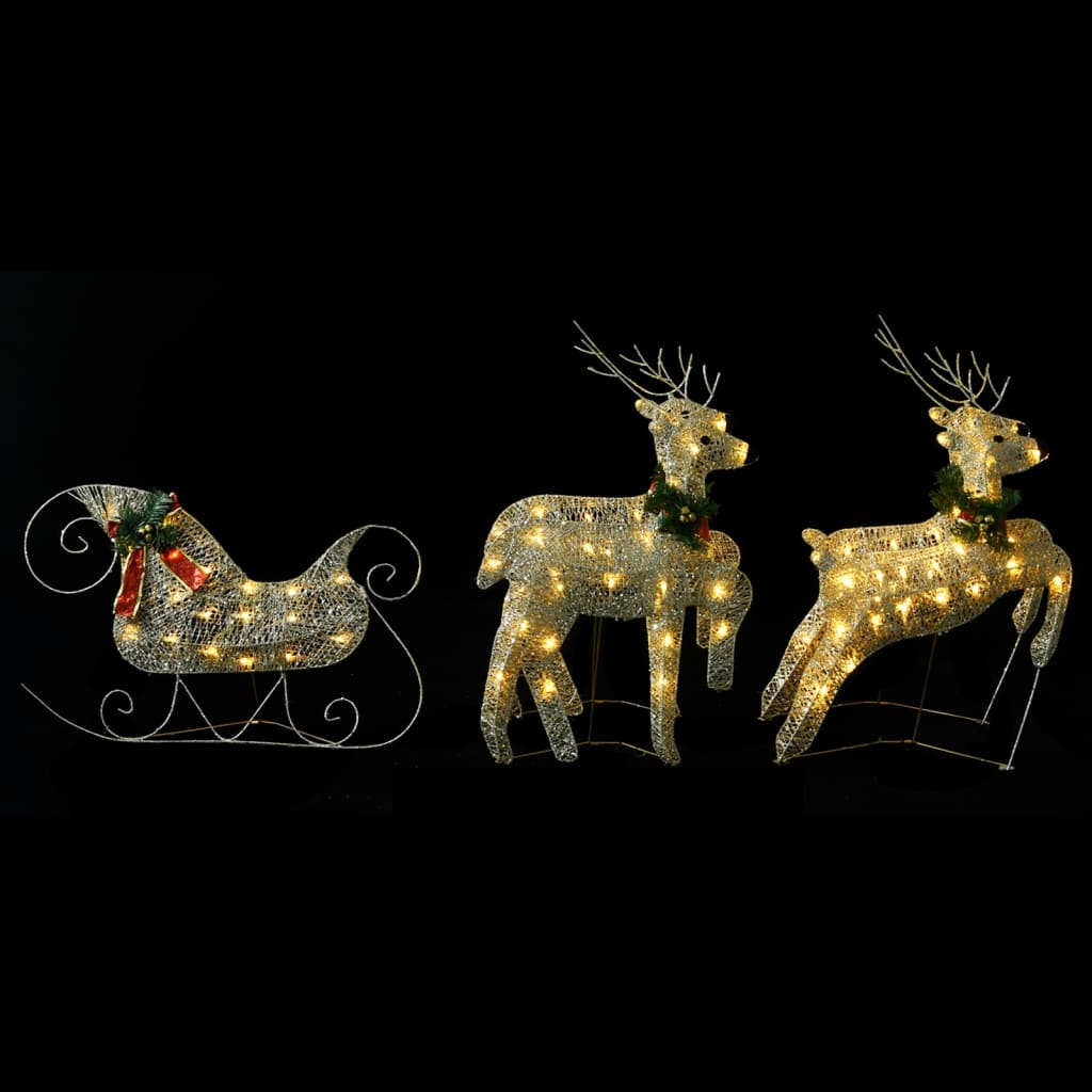 Buitenkerstversiering Rendieren En Slee 100 Led's Goudkleurig