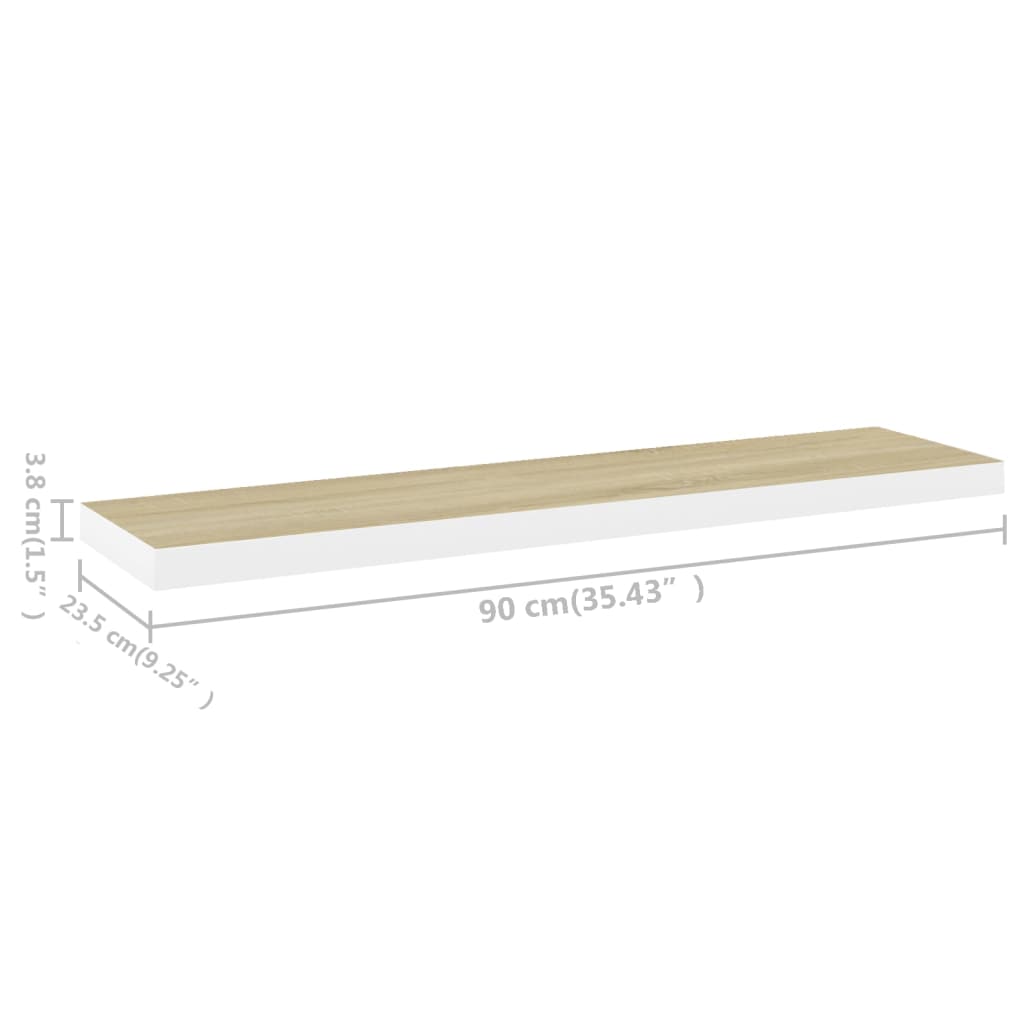 Wandschap Zwevend 90X23,5X3,8 Cm Mdf Eikenkleurig En Wit