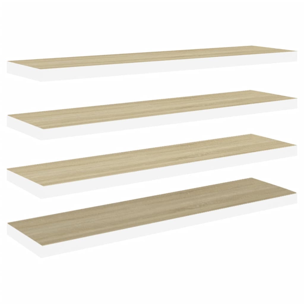 Wandschappen Zwevend 4 St 90X23,5X3,8 Cm Mdf Eikenkleurig Wit