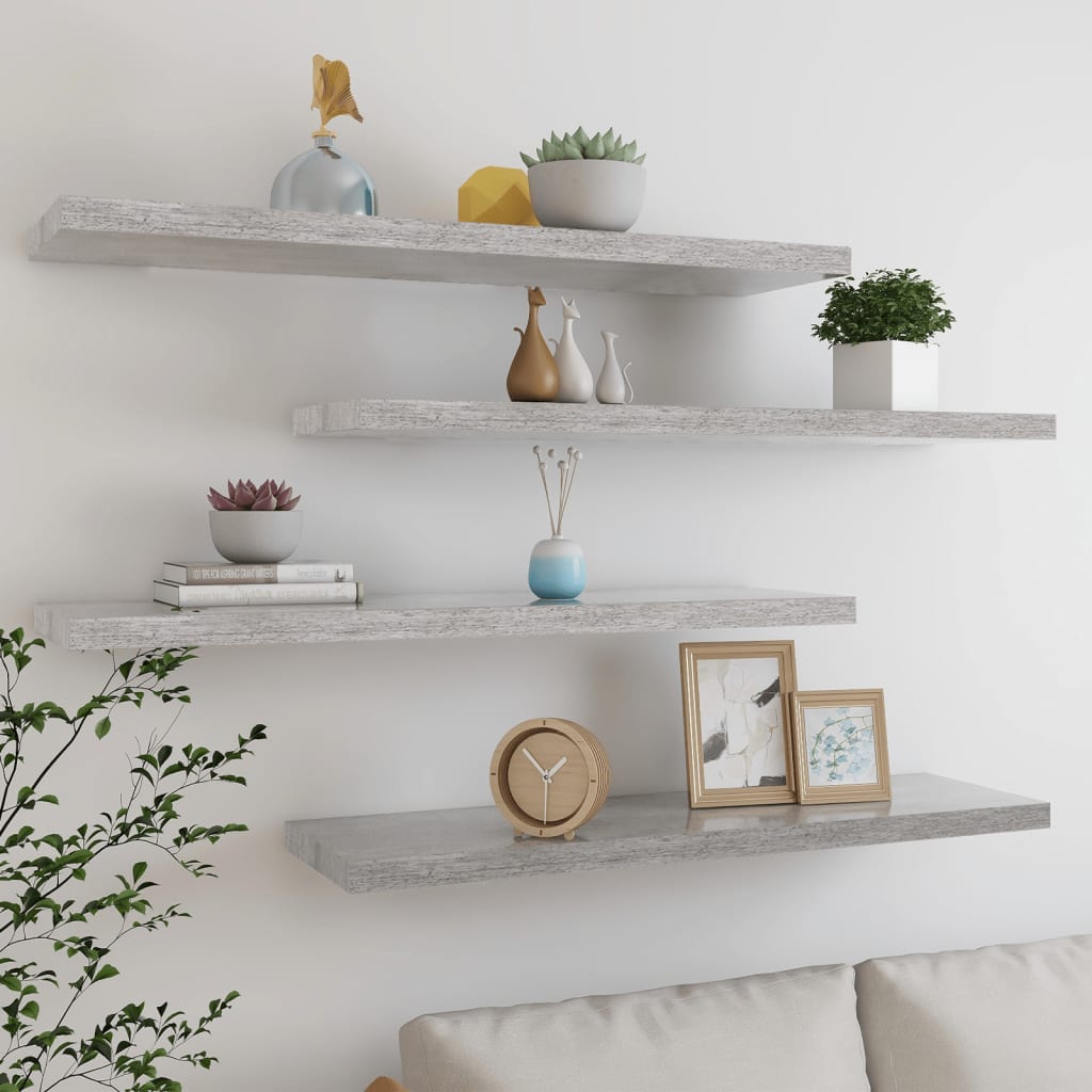 Wandschappen Zwevend 4 St 90X23,5X3,8 Cm Mdf Betongrijs