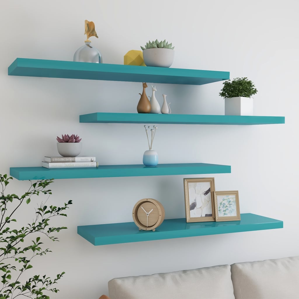 Wandschappen Zwevend 4 St 90X23,5X3,8 Cm Mdf Blauw