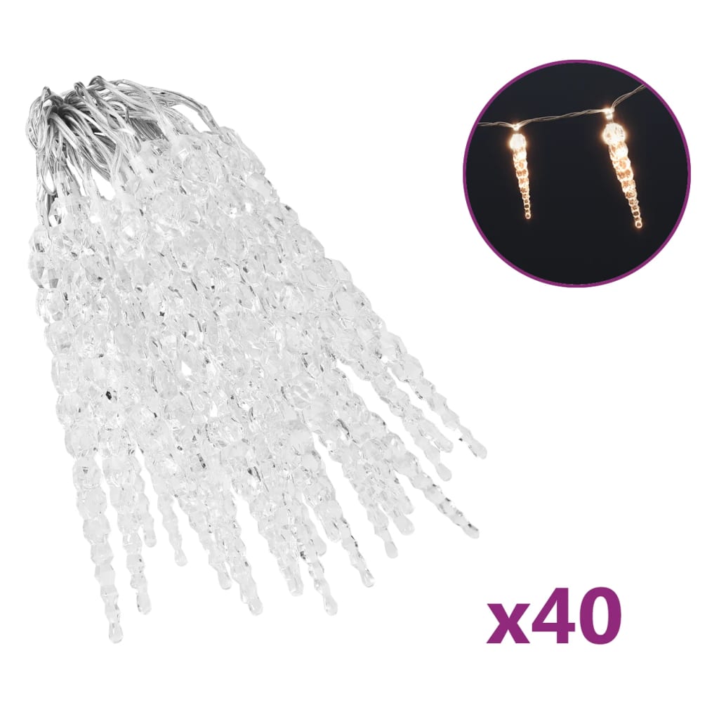 Kerstverlichting Ijspegel Met 40 Led's Acryl Warmwit