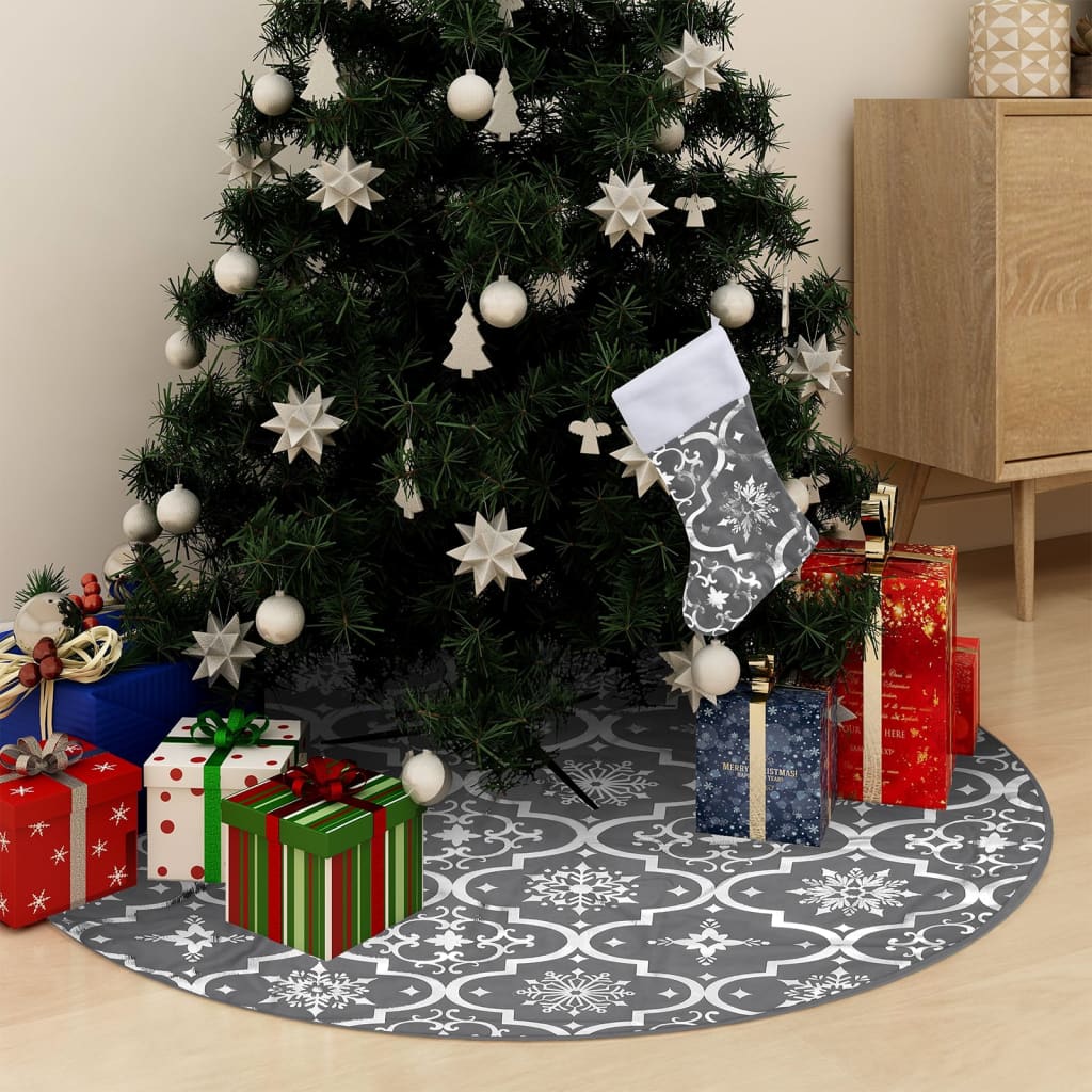 Kerstboomrok Luxe Met Sok 150 Cm Stof Grijs