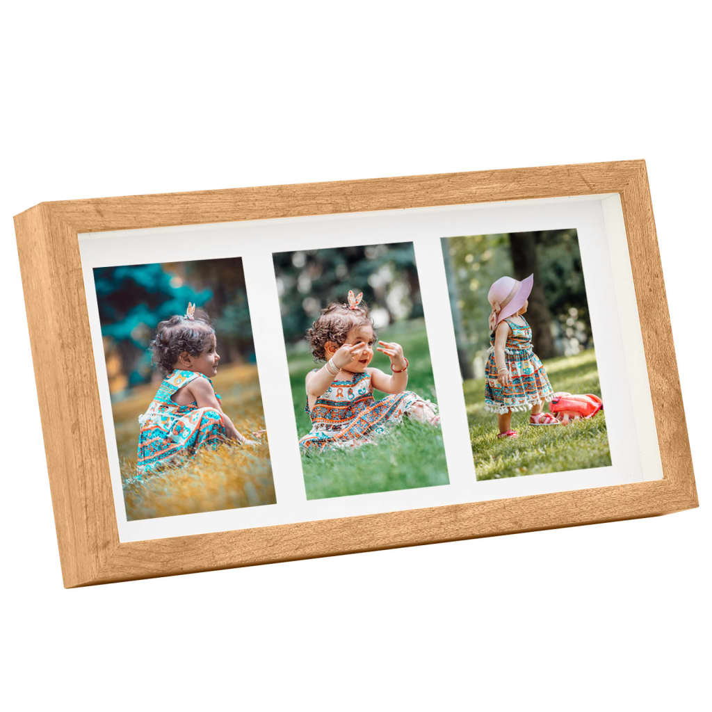 Fotolijsten 5 St Voor 3X(10X15 Cm) Foto 3D 18X35 Cm Eikenkleur
