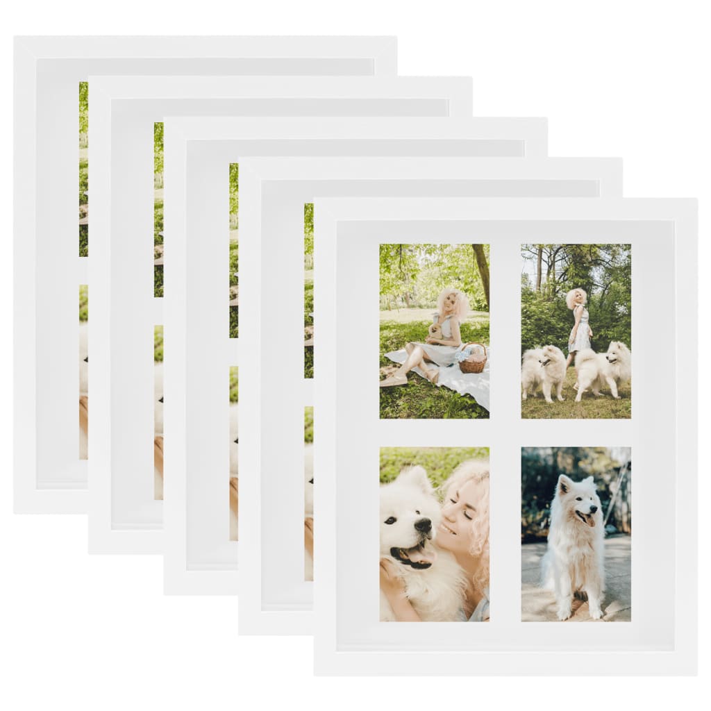 Fotolijsten 5 St Voor 4X(10X15 Cm) Foto 3D 28X35 Cm Wit