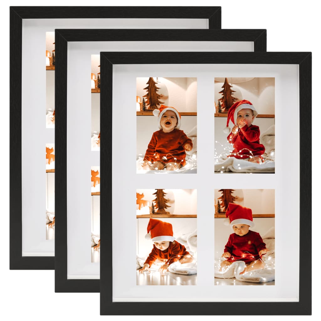 Fotolijsten 3 St Voor 4X(10X15 Cm) Foto 3D 28X35 Cm Zwart
