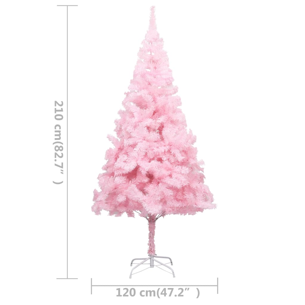 Kunstkerstboom Met Led's En Standaard 210 Cm Pvc Roze