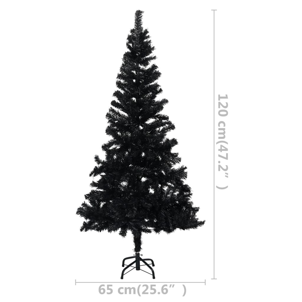 Kunstkerstboom Met Led's En Standaard 120 Cm Pvc Zwart
