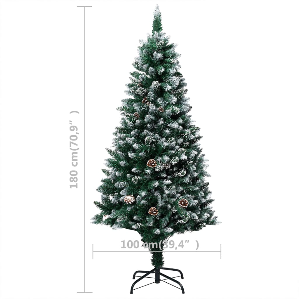Kunstkerstboom Met Led's En Dennenappels En Witte Sneeuw 180 Cm