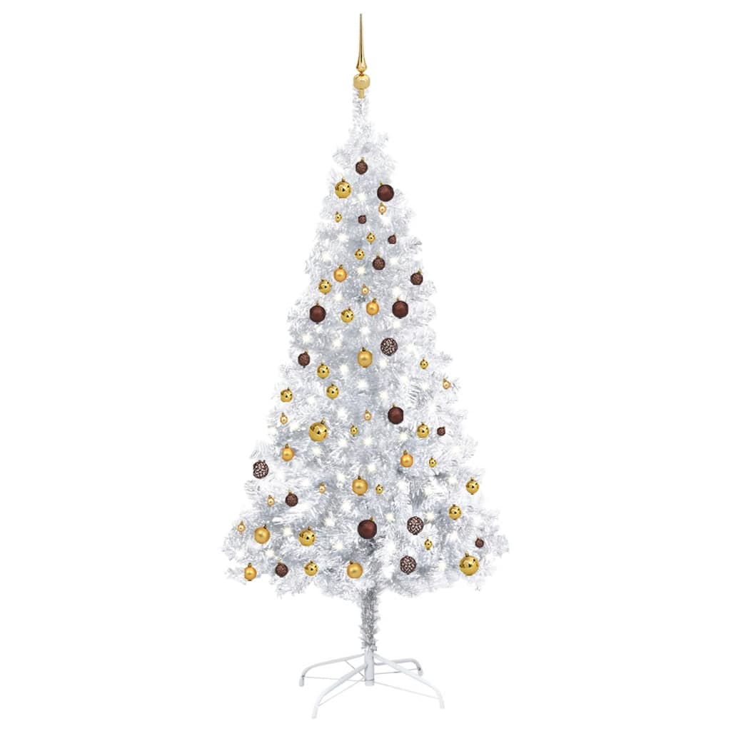 Kunstkerstboom Met Led's En Kerstballen 210 Cm Pet Zilverkleur