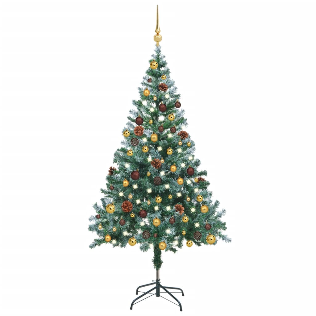 Kerstboom Met Led's En Kerstballen En Dennenappels Sneeuw 150Cm