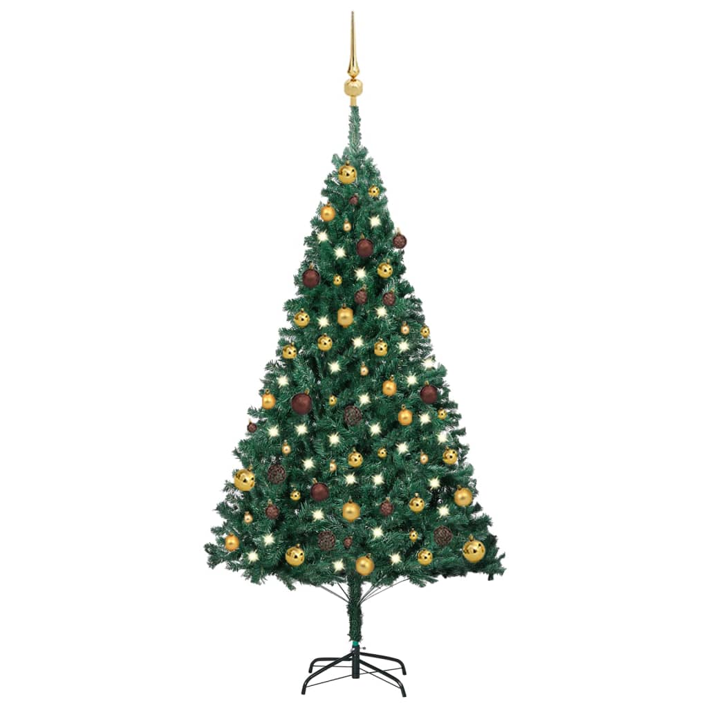 Kunstkerstboom Met Led's En Kerstballen 150 Cm Pvc Groen