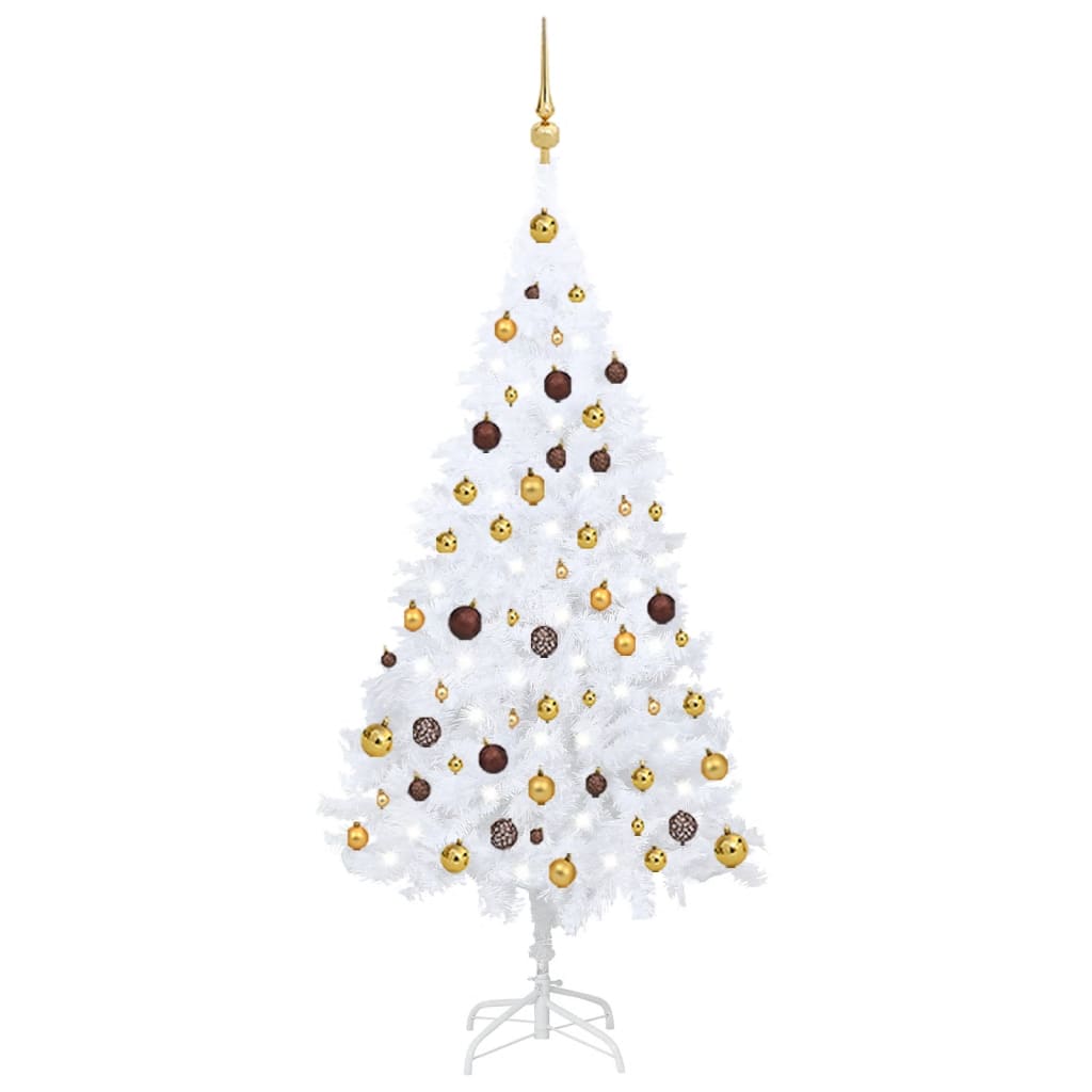 Kunstkerstboom Met Led's En Kerstballen 150 Cm Pvc Wit
