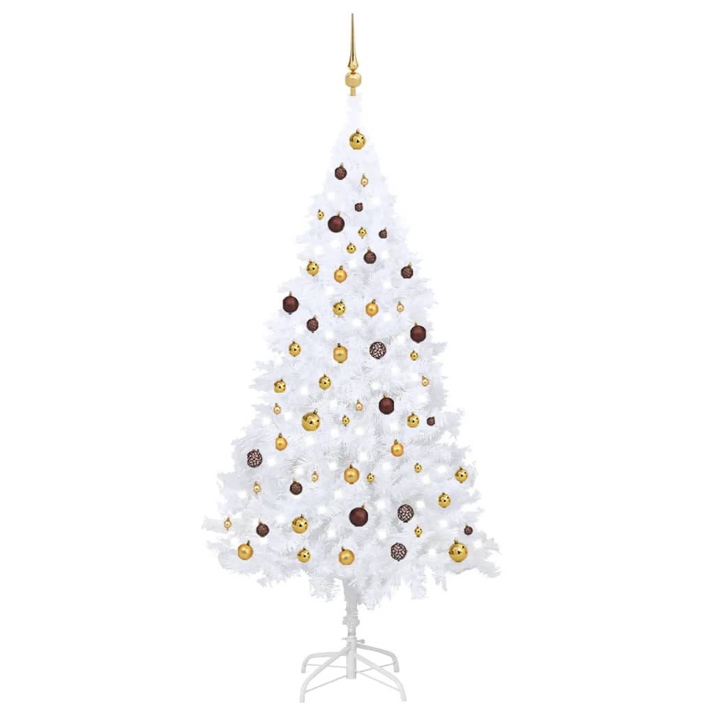 Kunstkerstboom Met Led's En Kerstballen 210 Cm Pvc Wit