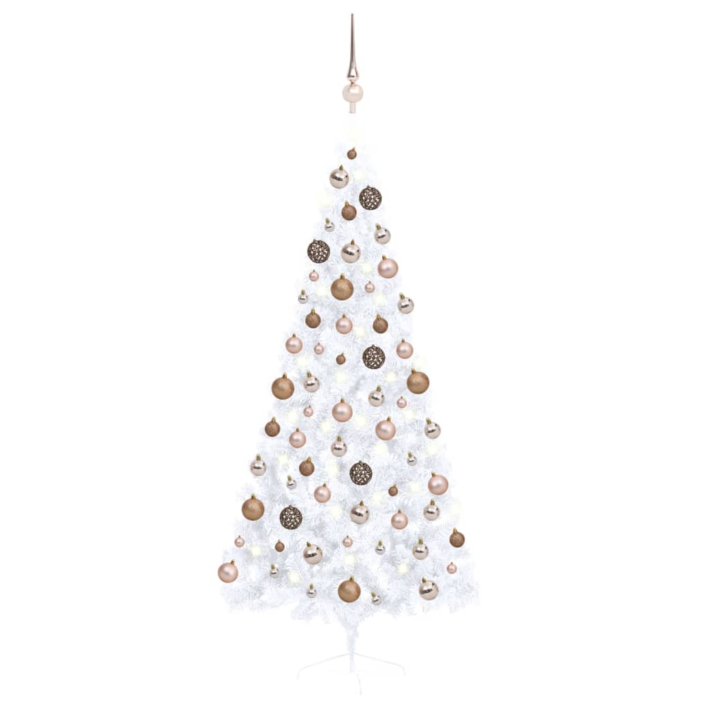 Kunstkerstboom Met Led's En Kerstballen Half 180 Cm Wit