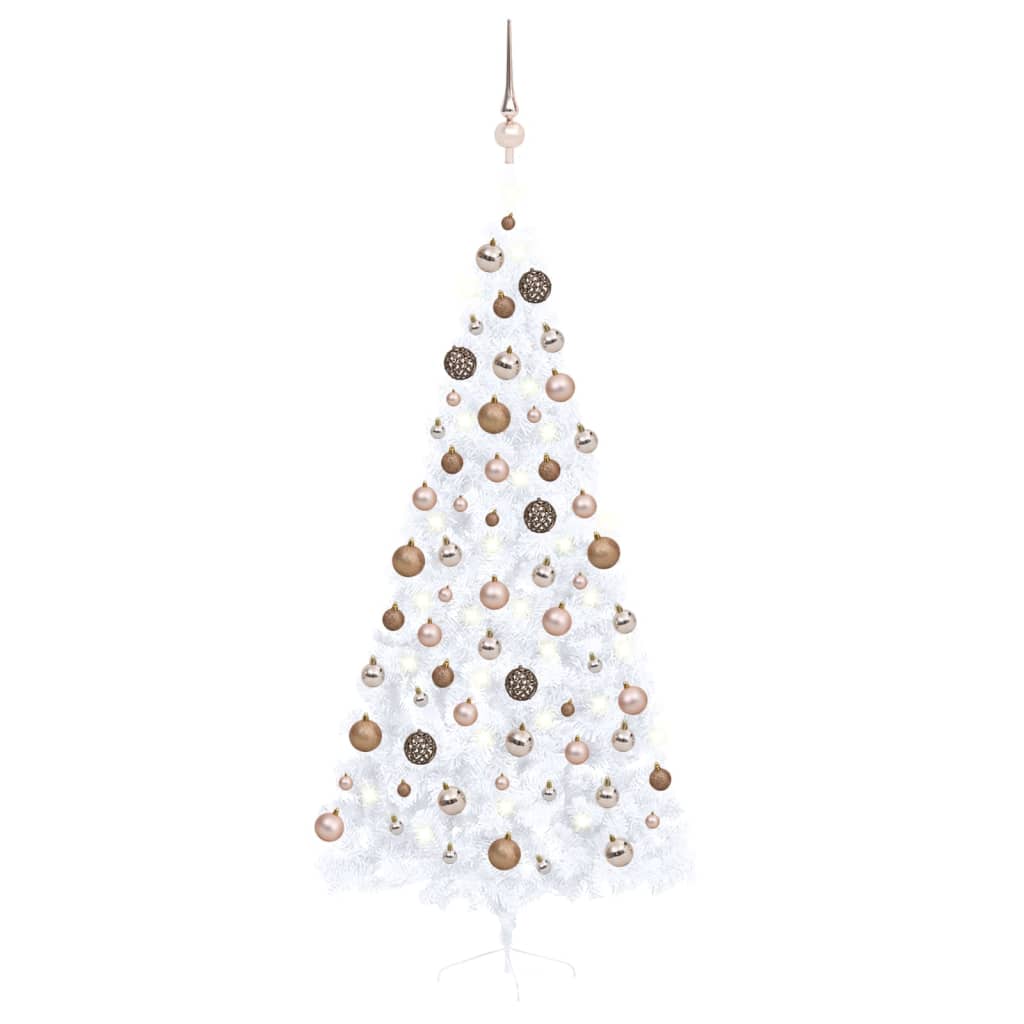 Kunstkerstboom Half Met Led's En Kerstballen 210 Cm Wit