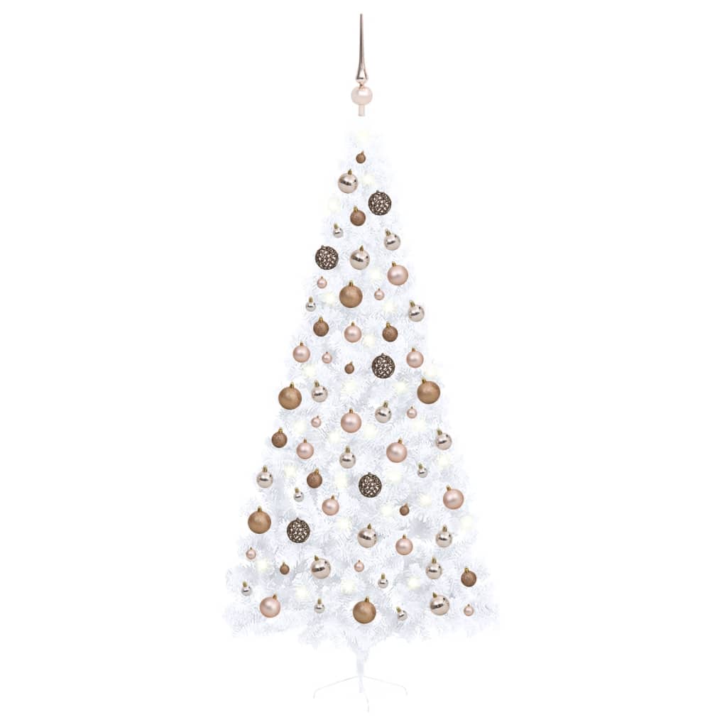Kunstkerstboom Met Led's En Kerstballen Half 240 Cm Wit