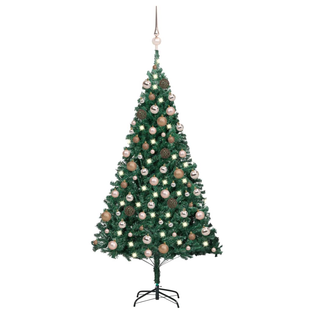 Kunstkerstboom Met Led's En Kerstballen 150 Cm Pvc Groen