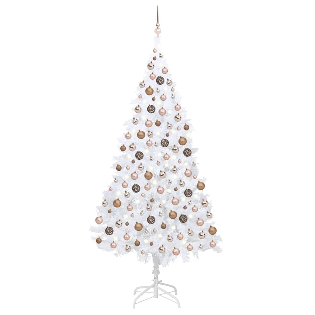 Kunstkerstboom Met Led's En Kerstballen 210 Cm Pvc Wit
