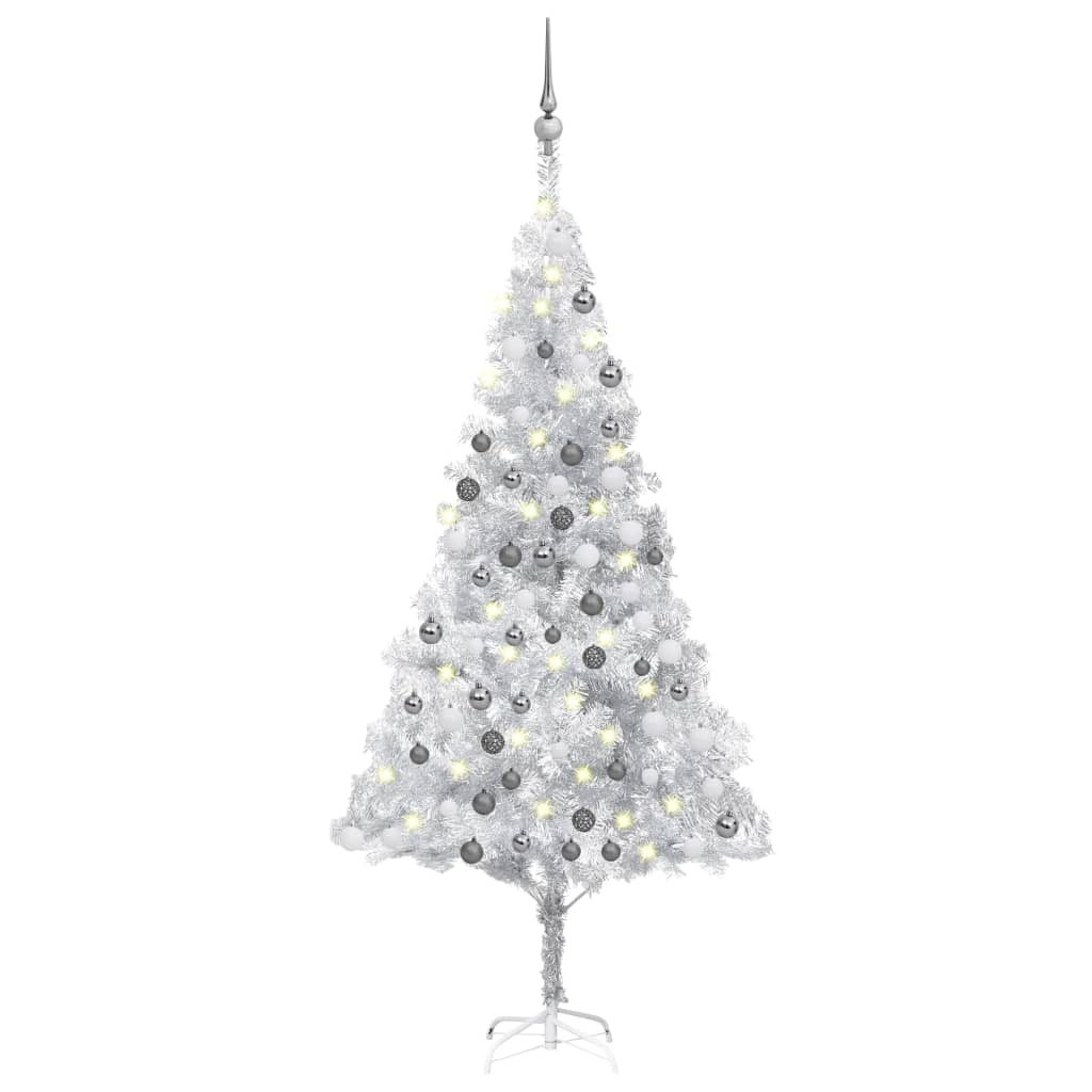 Kunstkerstboom Met Led's En Kerstballen 180 Cm Pet Zilverkleur