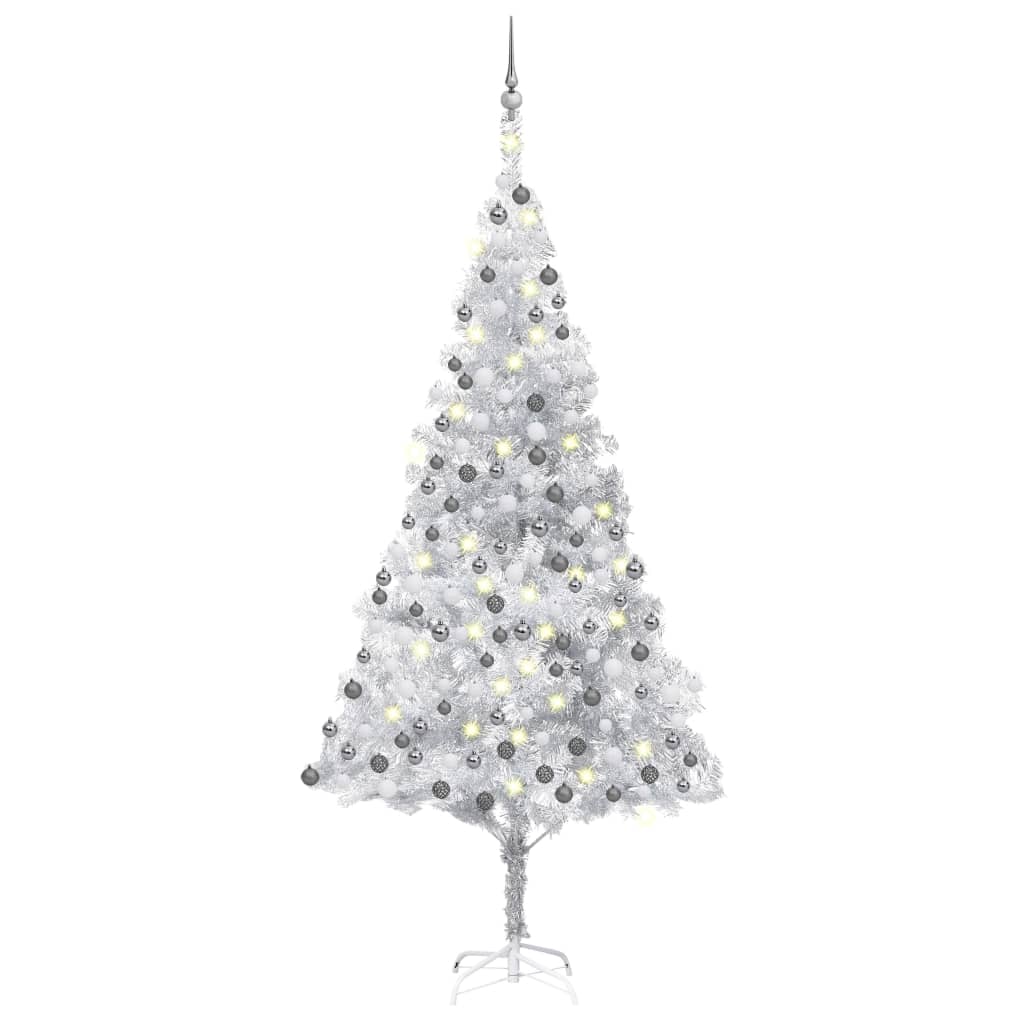 Kunstkerstboom Met Led's En Kerstballen 210 Cm Pet Zilverkleur
