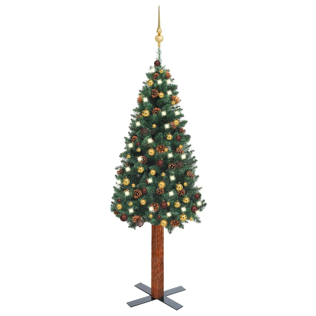 Kerstboom Met Led's En Kerstballen Smal 150 Cm Groen