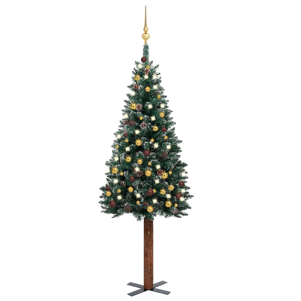 Kerstboom Met Led's En Kerstballen Smal 150 Cm Groen