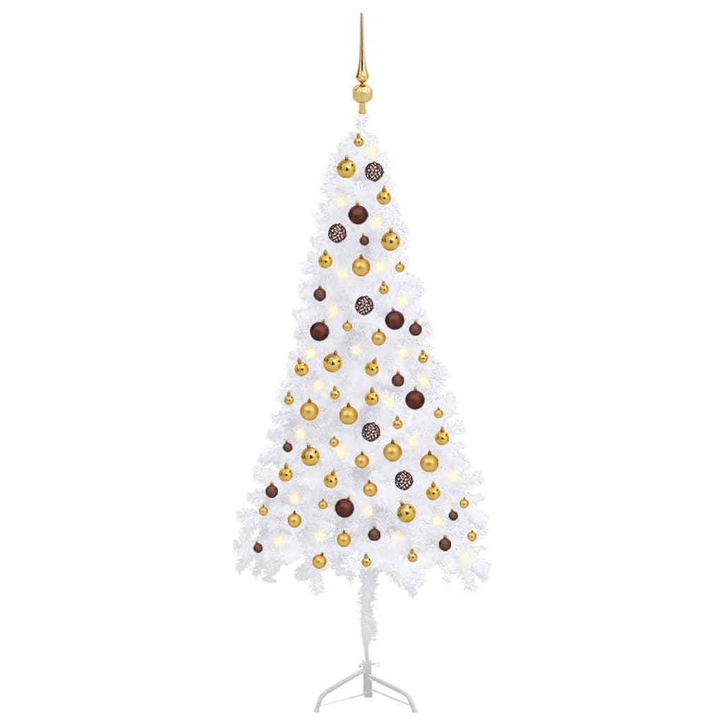 Kunstkerstboom Met Led's En Kerstballen Hoek 150 Cm Pvc Wit