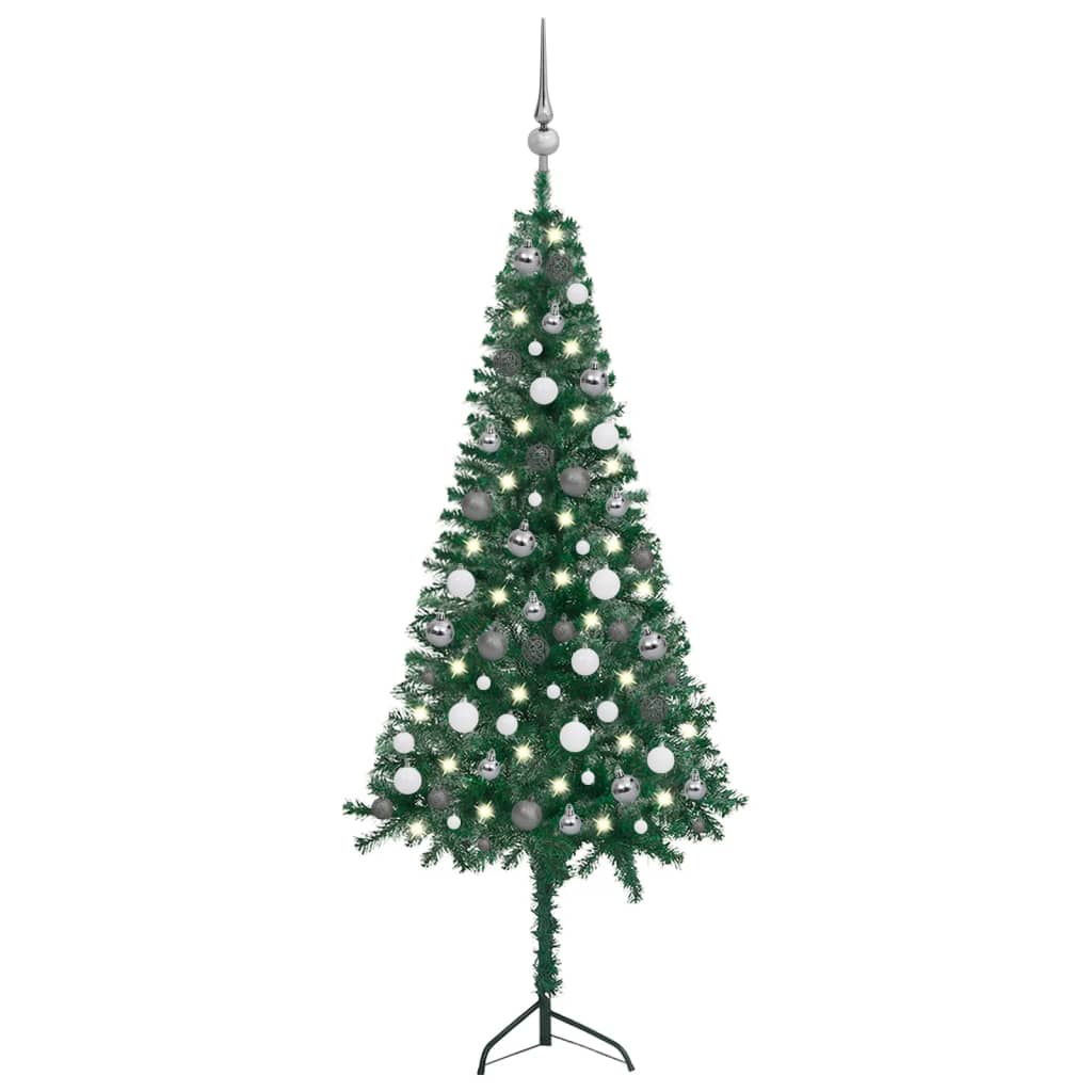 Kunstkerstboom Met Led's En Kerstballen Hoek 150 Cm Pvc Groen