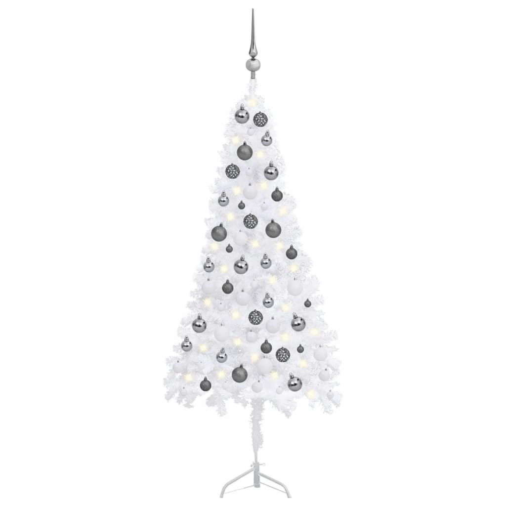 Kunstkerstboom Met Led's En Kerstballen Hoek 120 Cm Pvc Wit