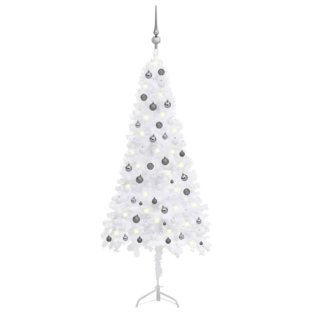 Kunstkerstboom Met Led's En Kerstballen Hoek 210 Cm Pvc Wit