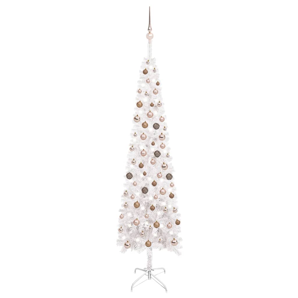 Kerstboom Met Led's En Kerstballen Smal 240 Cm Wit
