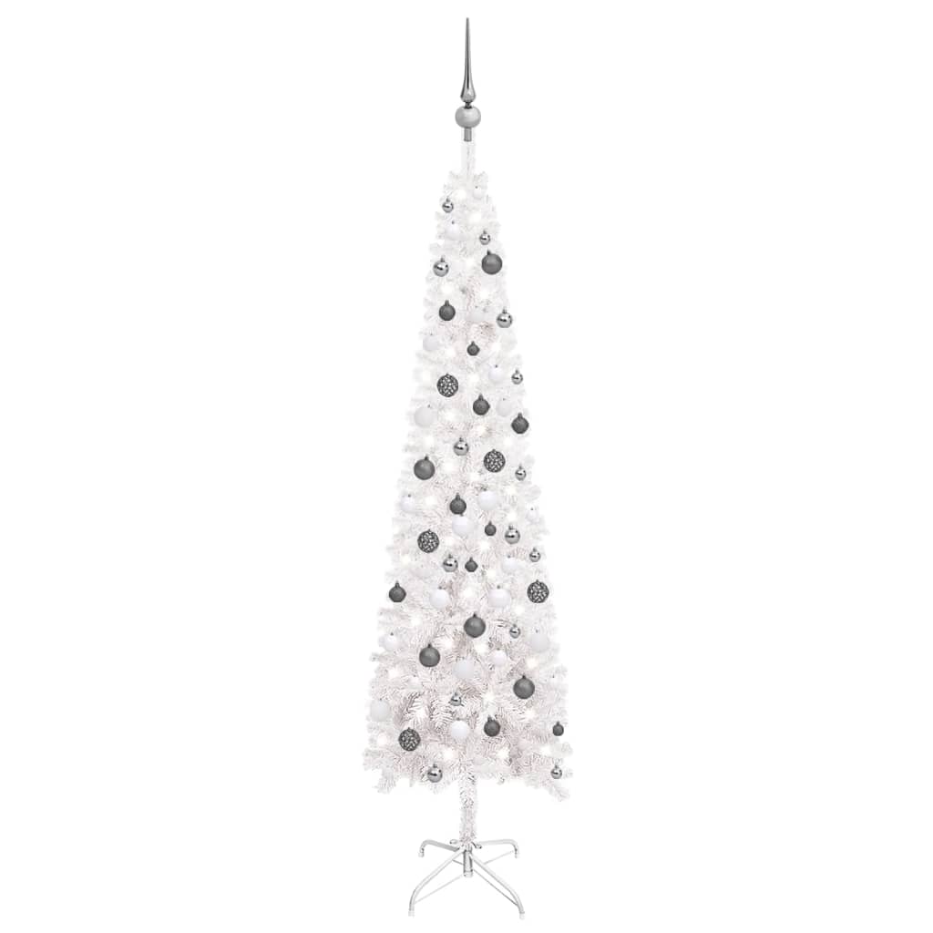 Kerstboom Met Led's En Kerstballen Smal 210 Cm Wit