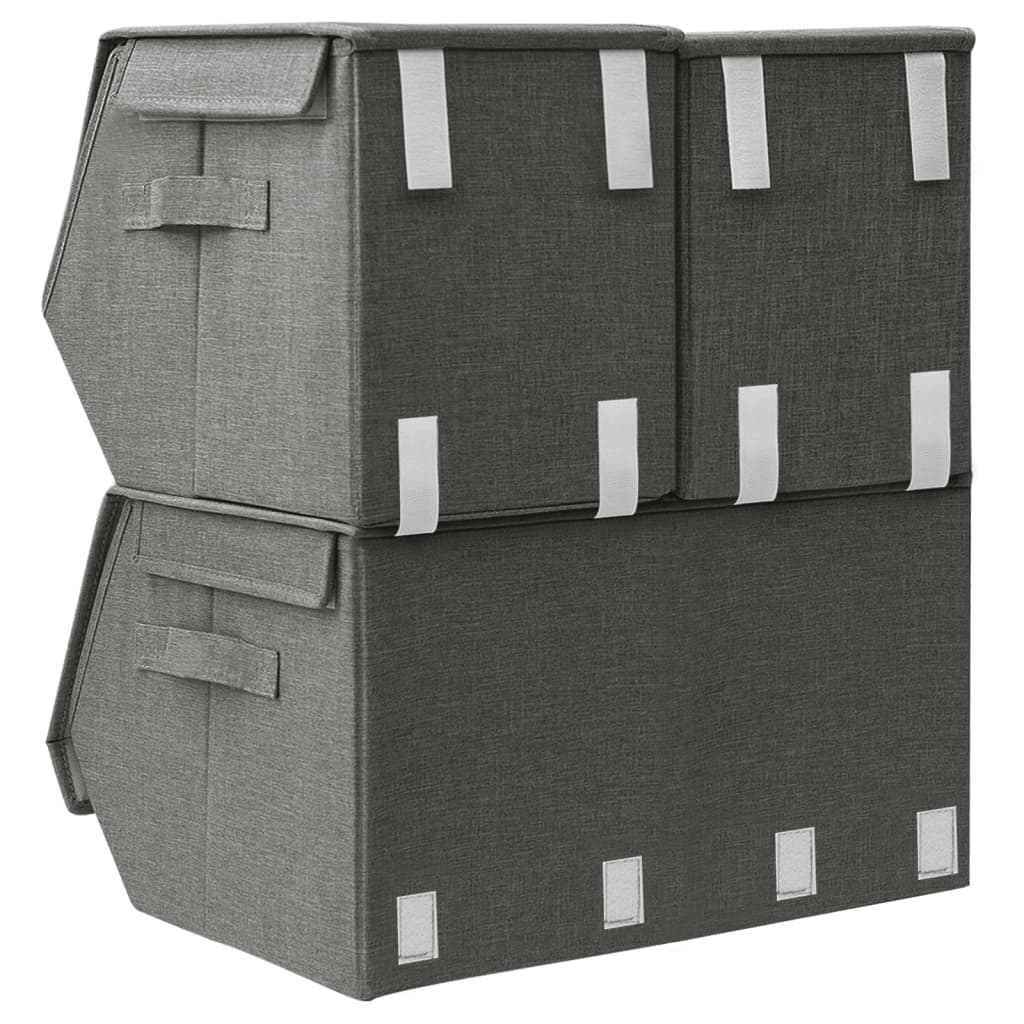 3-Delige Opbergboxenset Stapelbaar Stof Antracietkleurig