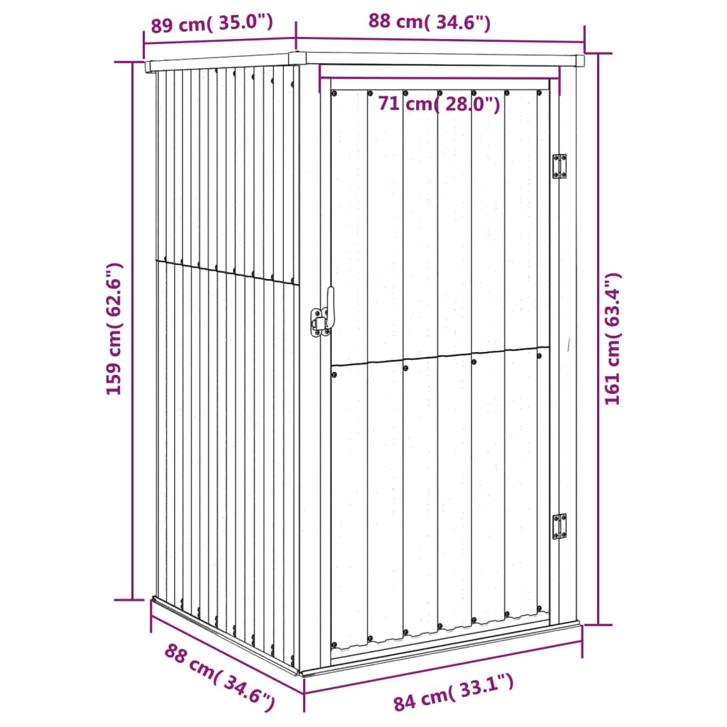 Tuinschuur 88X89X161 Cm Gegalvaniseerd Staal Bruin