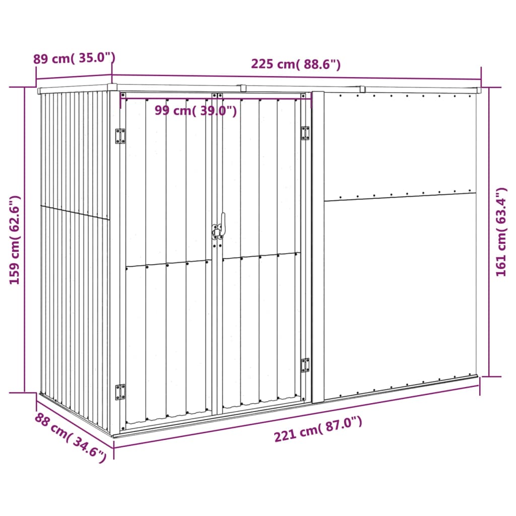 Tuinschuur 225X89X161 Cm Gegalvaniseerd Staal Bruin