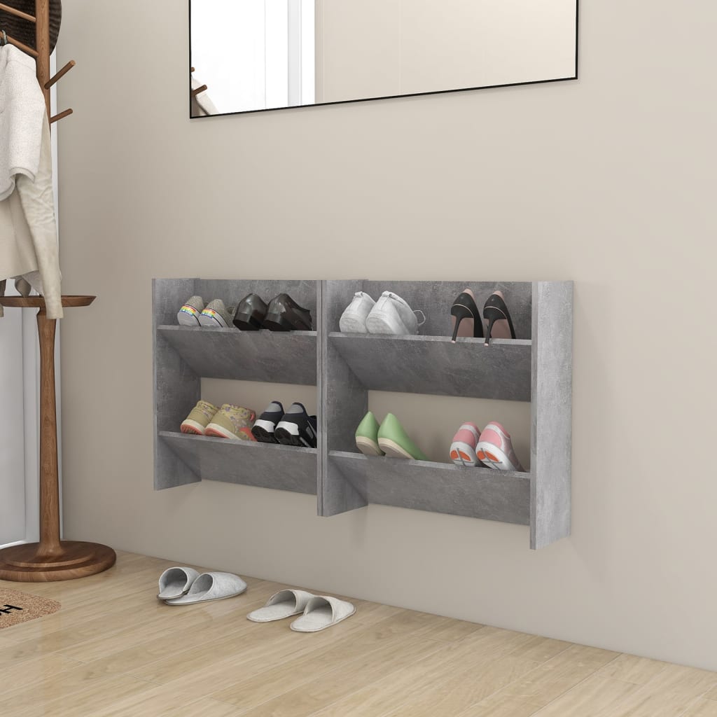 Wandschoenenkasten 2 St 60X18X60 Cm Spaanplaat Betongrijs