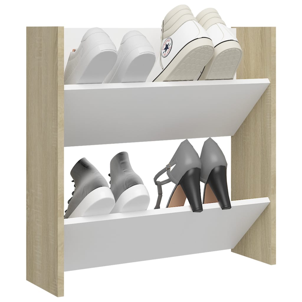 Wandschoenenkast 60X18X60 Cm Spaanplaat Wit En Sonoma Eiken