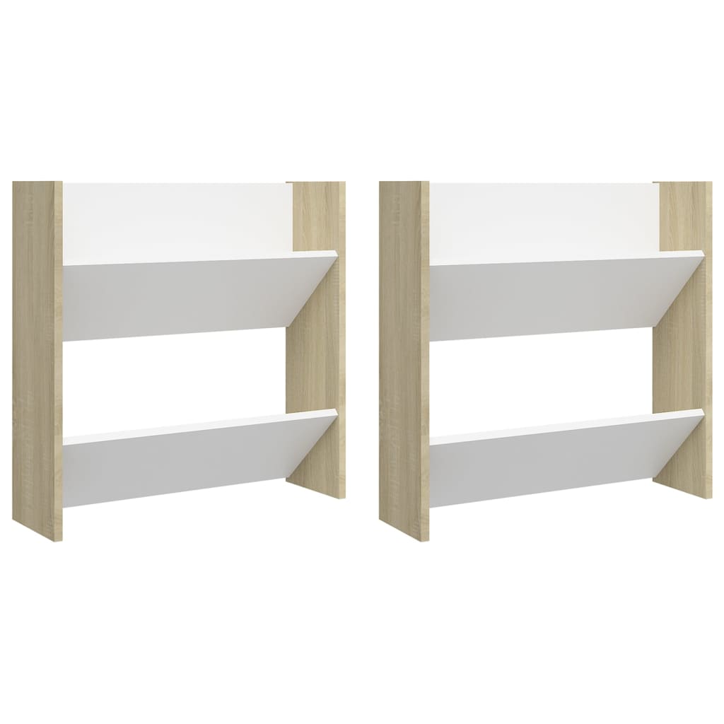 Wandschoenenkasten 2 St 60X18X60 Cm Spaanplaat Wit Sonoma Eiken