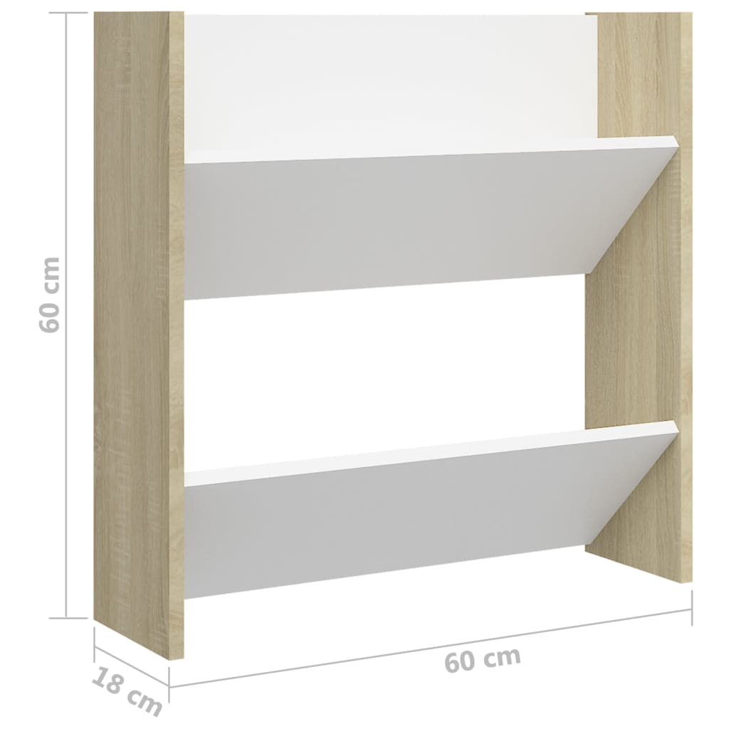 Wandschoenenkasten 2 St 60X18X60 Cm Spaanplaat Wit Sonoma Eiken