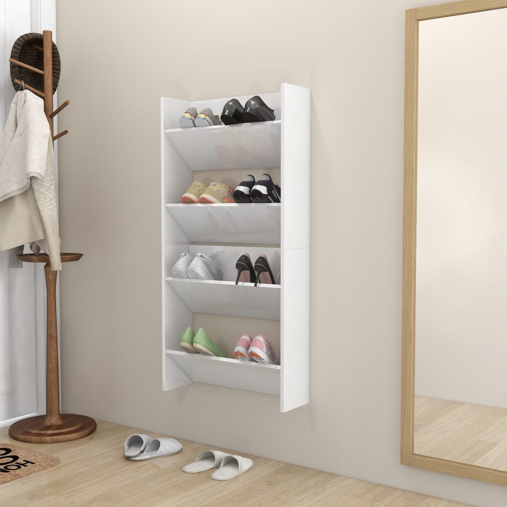 Wandschoenenkasten 2 St 60X18X60 Cm Spaanplaat Hoogglans Wit