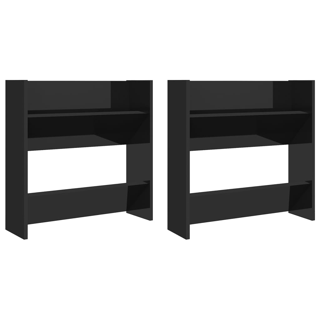 Wandschoenenkasten 2 St 60X18X60 Cm Spaanplaat Hoogglans Zwart