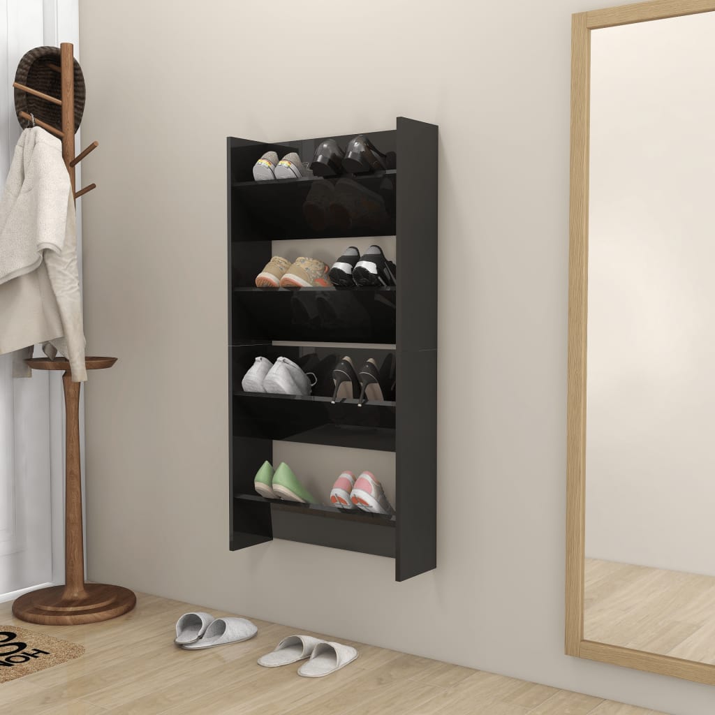 Wandschoenenkasten 2 St 60X18X60 Cm Spaanplaat Hoogglans Zwart