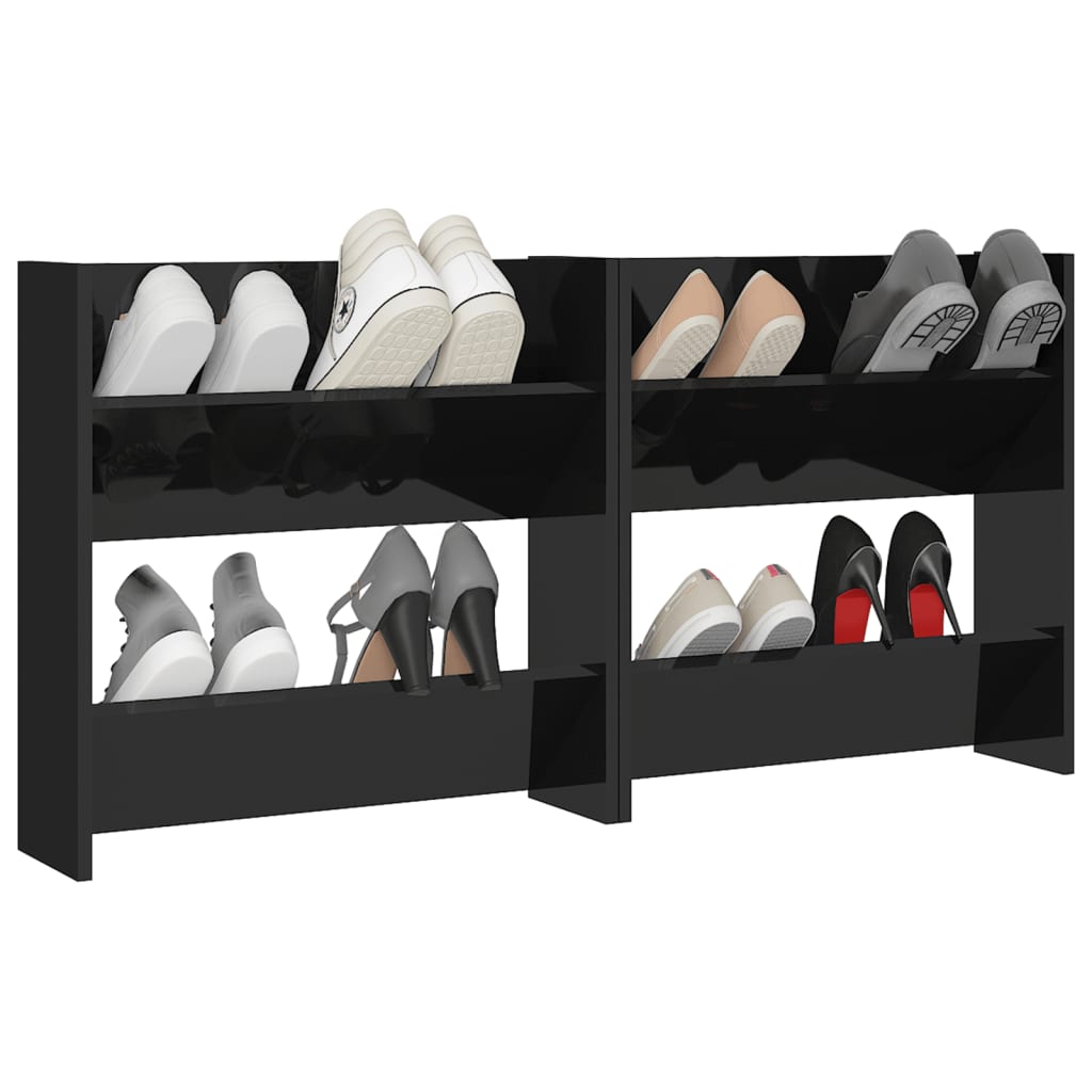Wandschoenenkasten 2 St 60X18X60 Cm Spaanplaat Hoogglans Zwart