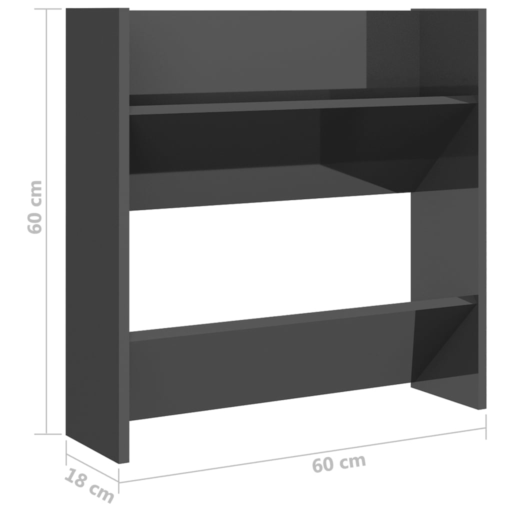 Wandschoenenkast 60X18X60 Cm Spaanplaat Hoogglans Grijs
